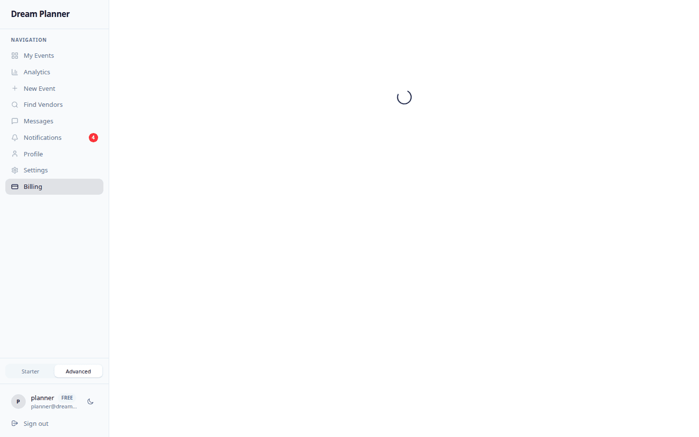 Billing page