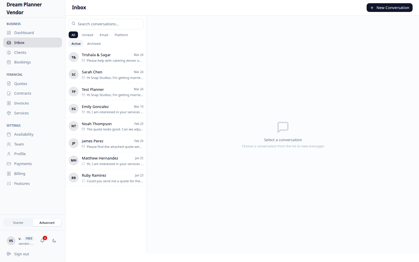 Vendor inbox