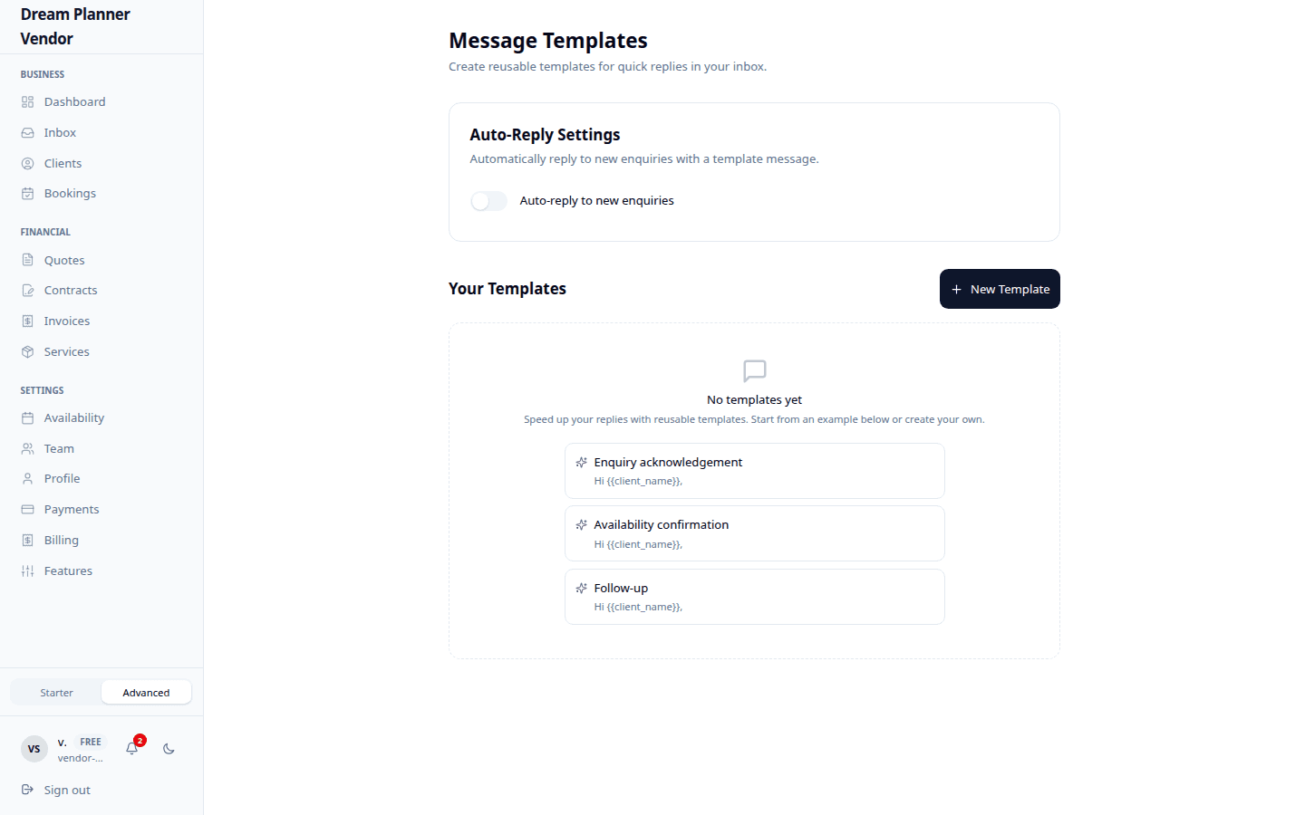 Vendor templates